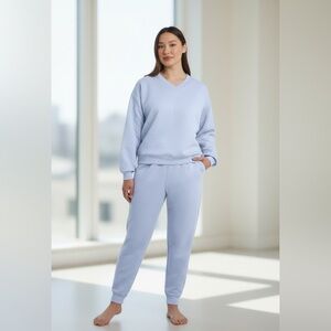 Lands’ End Women’s Quilted Lounge Set XL Blue 2-Piece Pullover & Pants NWT